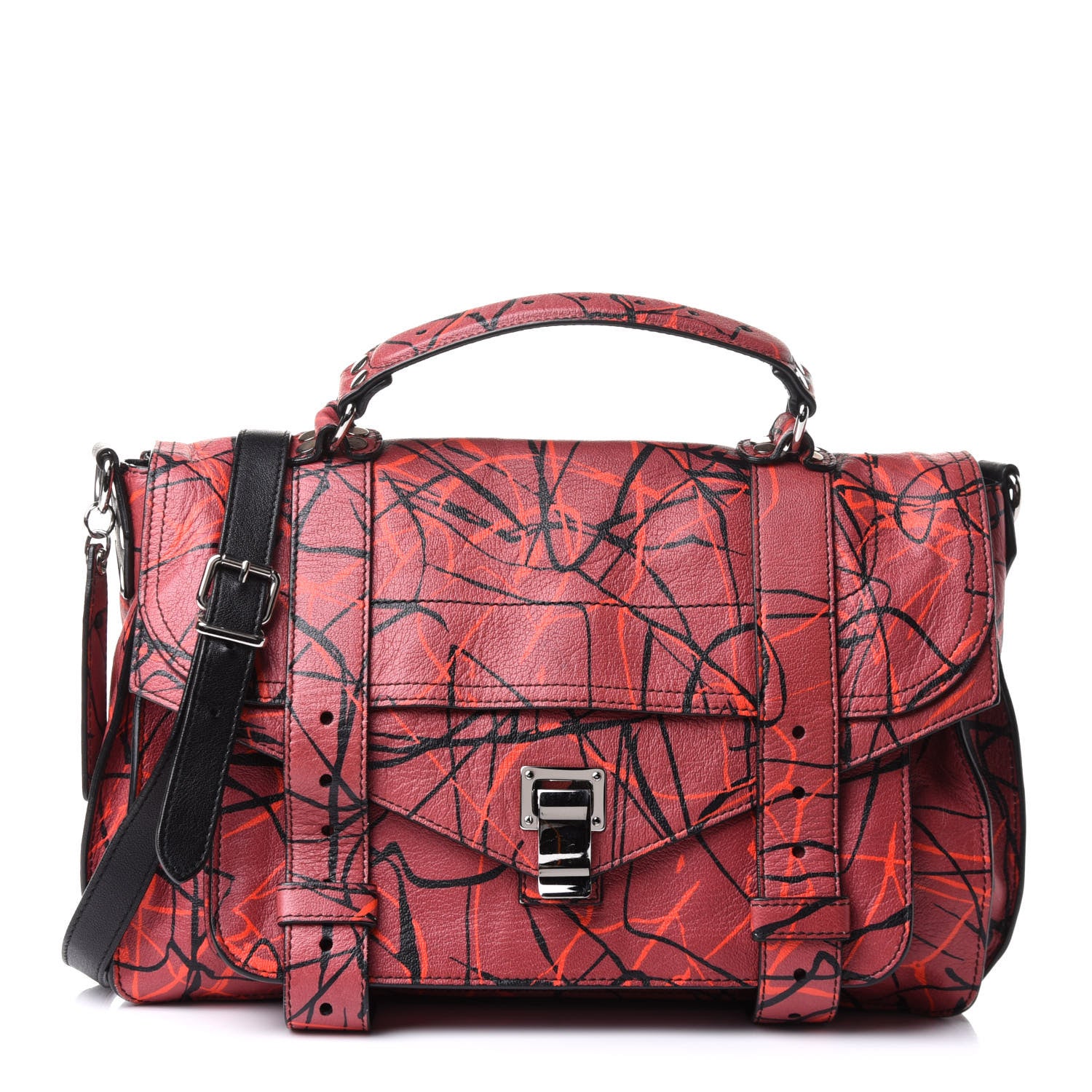 Proenza Schouler Calfskin Scribble Print Medium PS1 Satchel Red 1 of 9