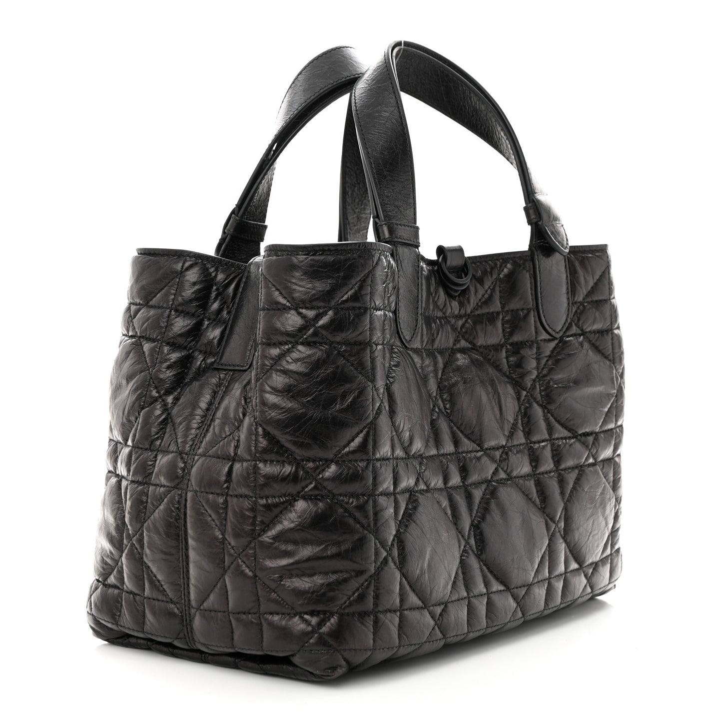 Crinkled Calfskin Cannage Medium Dior Tojours Bag Black