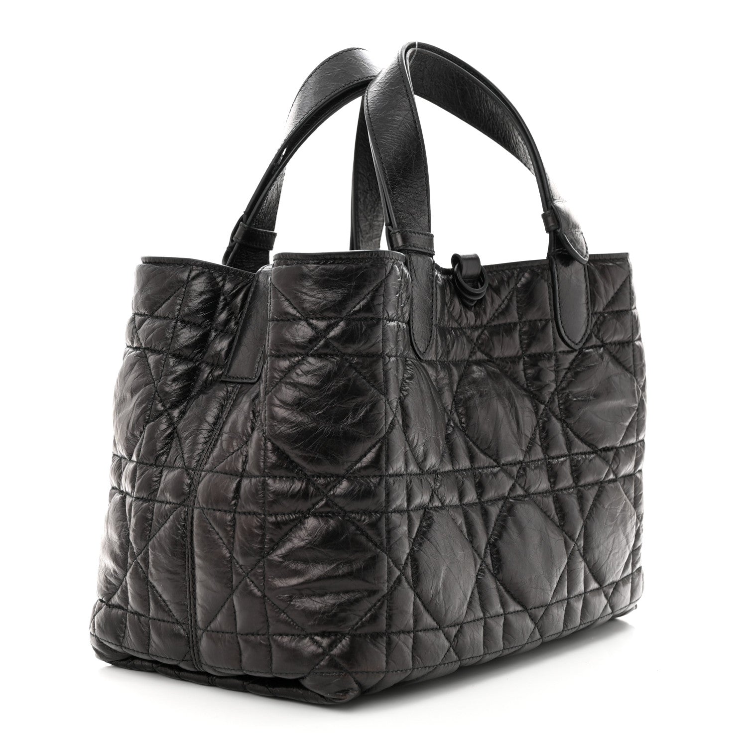 Christian Dior Crinkled Calfskin Cannage Medium Dior Tojours Bag Black 4 of 13