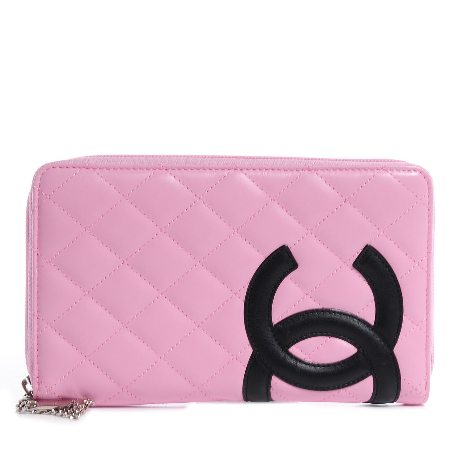Calfskin Quilted Cambon Zip Around Organizer Wallet Pink Black