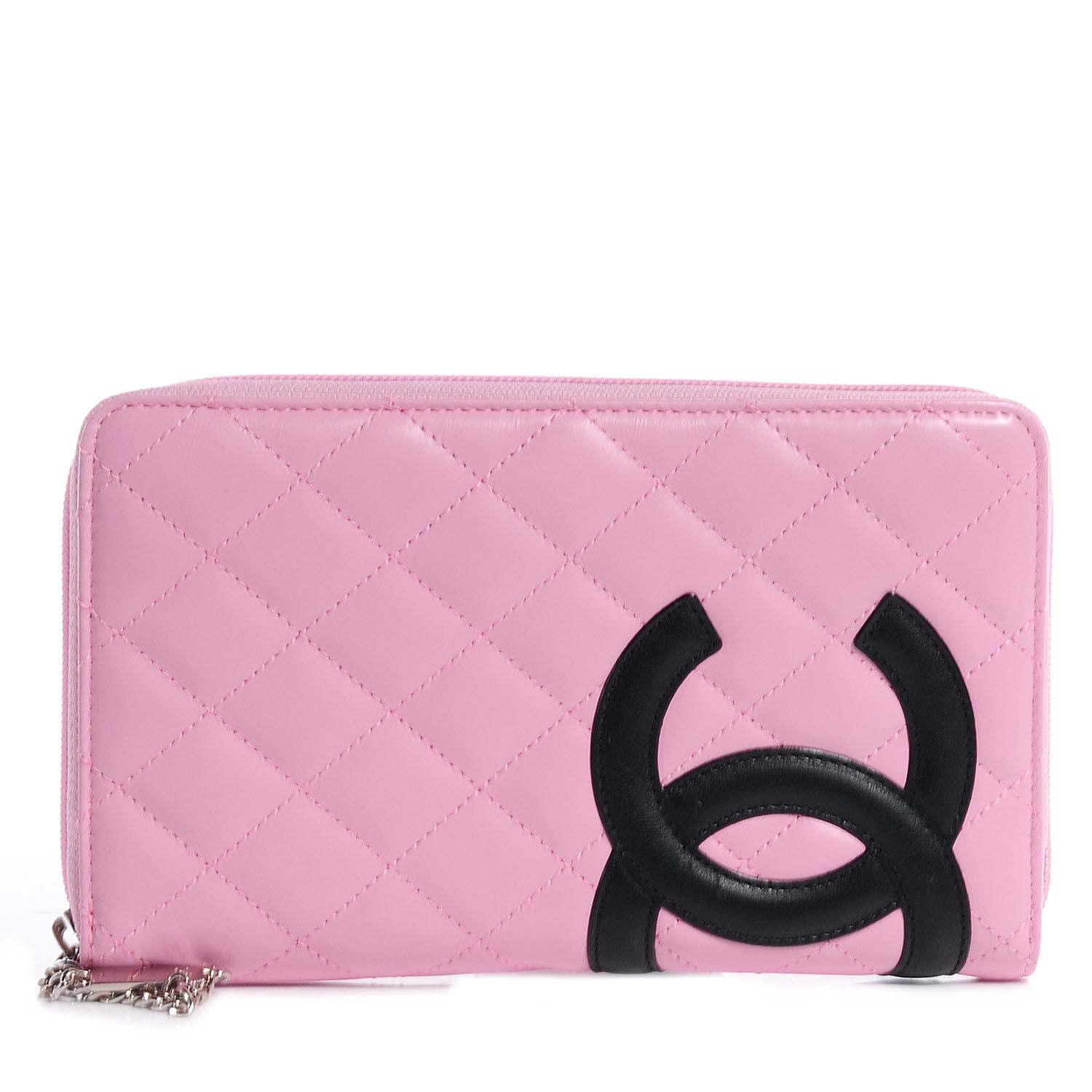 Chanel Calfskin Quilted Cambon Zip Around Organizer Wallet Pink Black 1 of 9