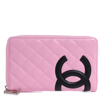 Chanel Calfskin Quilted Cambon Zip Around Organizer Wallet Pink Black 1 of 9