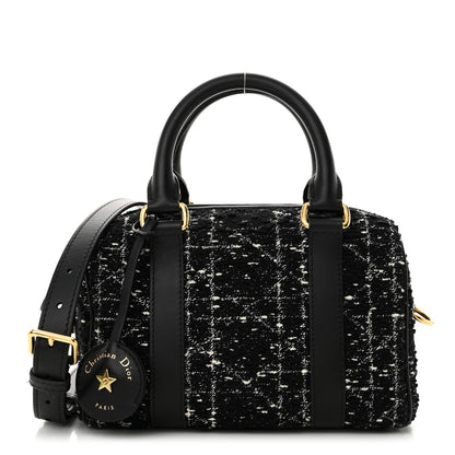 Christian Dior Tweed Cannage Groove 20 Bag Black White 1 of 14
