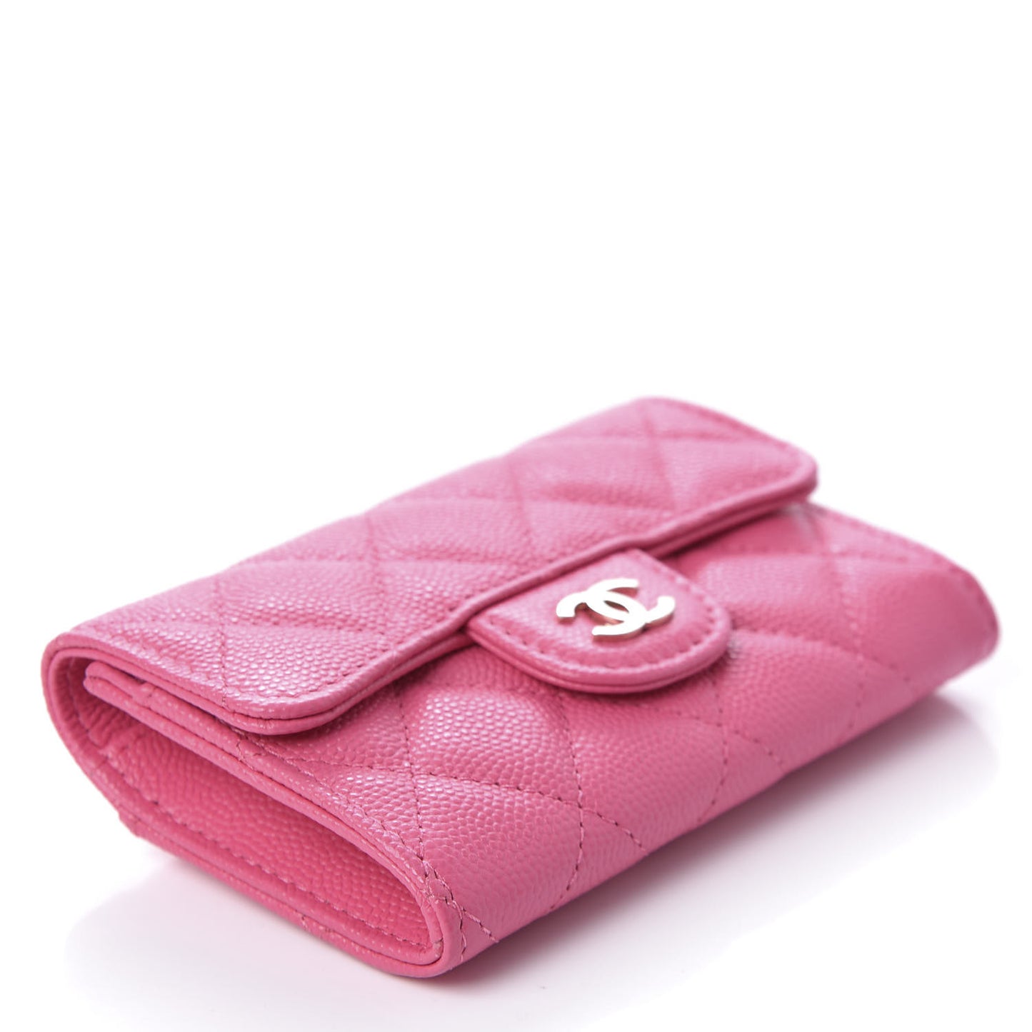 Caviar Quilted Flap Card Holder Wallet Pink