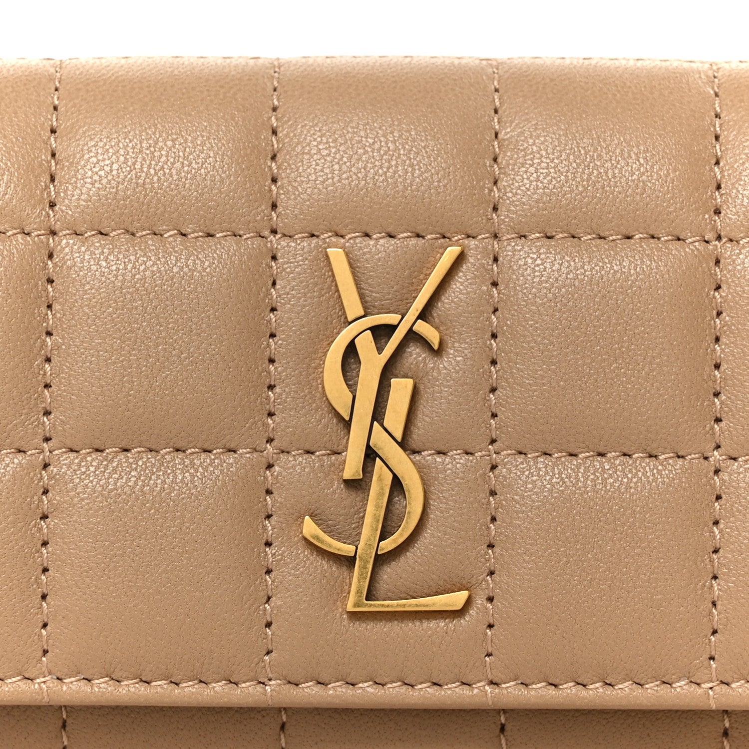 Saint Laurent Lambskin Carre Quilted Cassandre Compact Envelope Card Case Dark Toffee 8 of 9