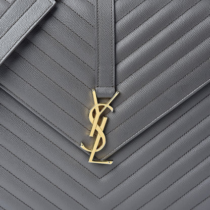 Saint Laurent Grain De Poudre Matelasse Chevron Large Monogram Satchel Earth 7 of 12