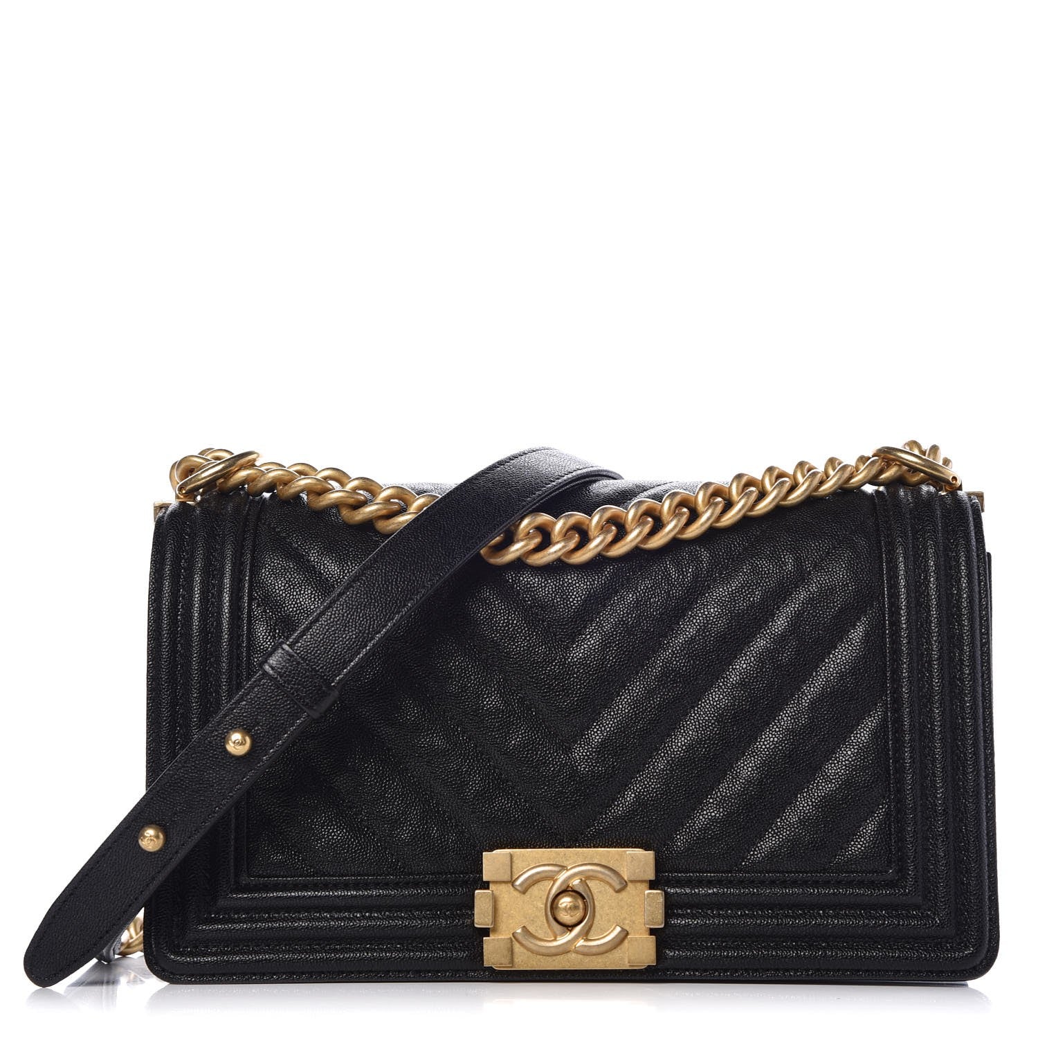 Chanel Caviar Chevron Quilted Medium Boy Flap Black 1 of 8