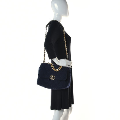 Chanel Tweed Quilted Medium Chanel 19 Flap Navy Blue 2 of 10