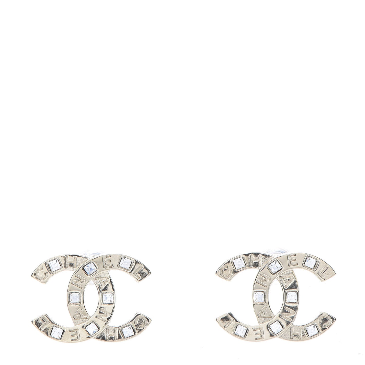 Crystal Metal CC Paris Button Stud Earrings Gold