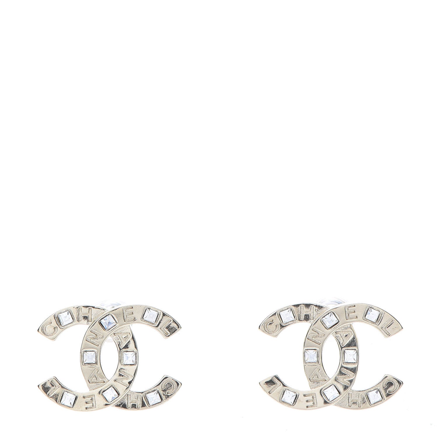 Chanel Crystal Metal CC Paris Button Stud Earrings Gold 1 of 5