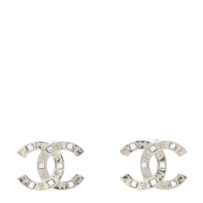 Chanel Crystal Metal CC Paris Button Stud Earrings Gold 1 of 5