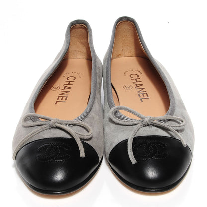 Chanel Suede Cap Toe Ballerina Flats Grey Black 36 2 of 8