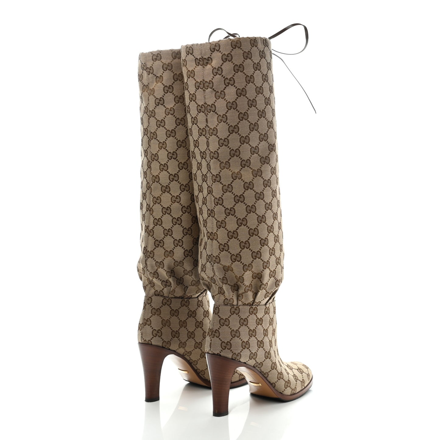 Monogram Malaga Kid Lisa Mid Heel Boots 38.5 Beige Ebony