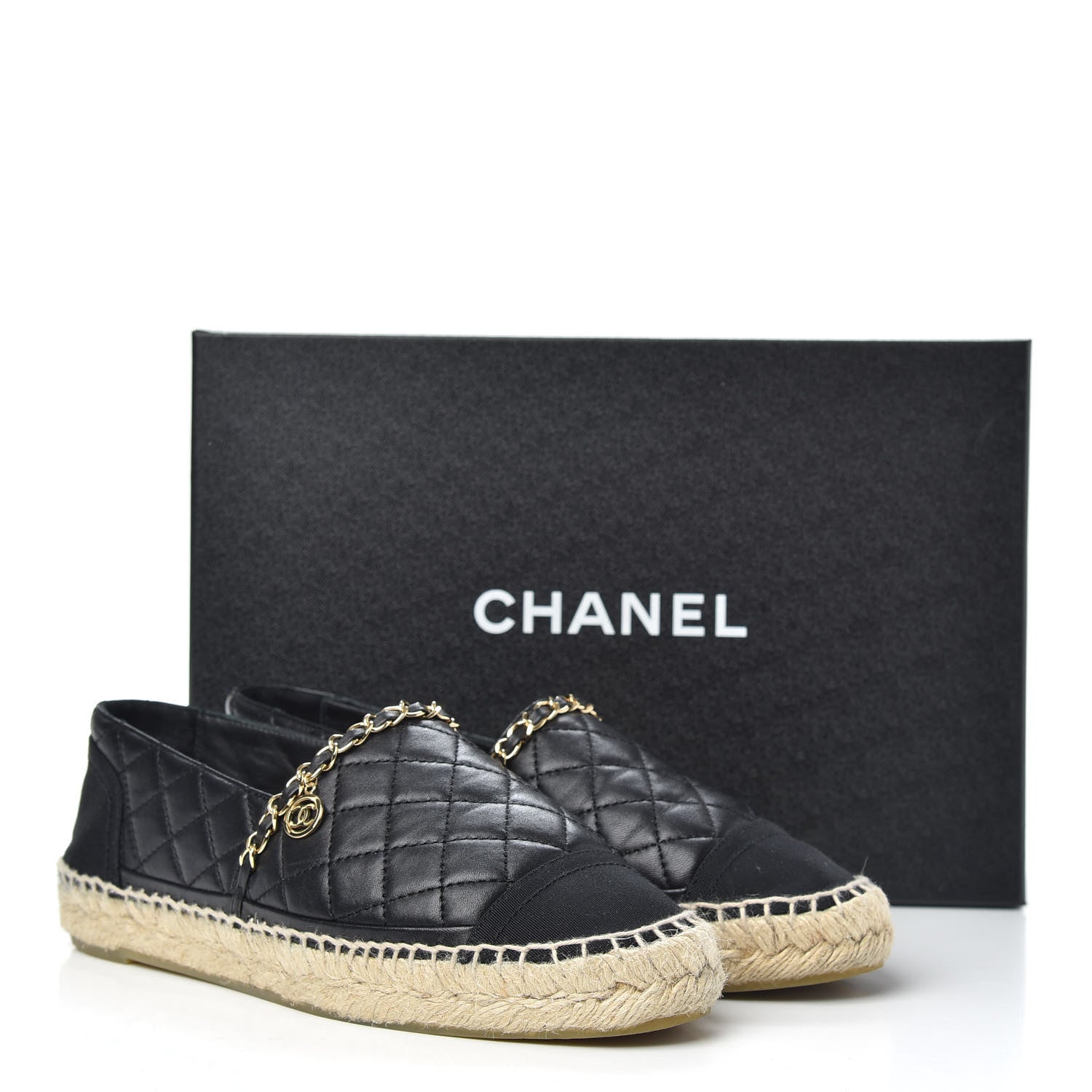 Chanel Lambskin Grosgrain Quilted CC Chain Espadrilles 38 Black 9 of 9