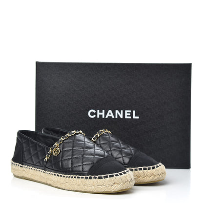 Chanel Lambskin Grosgrain Quilted CC Chain Espadrilles 38 Black 9 of 9