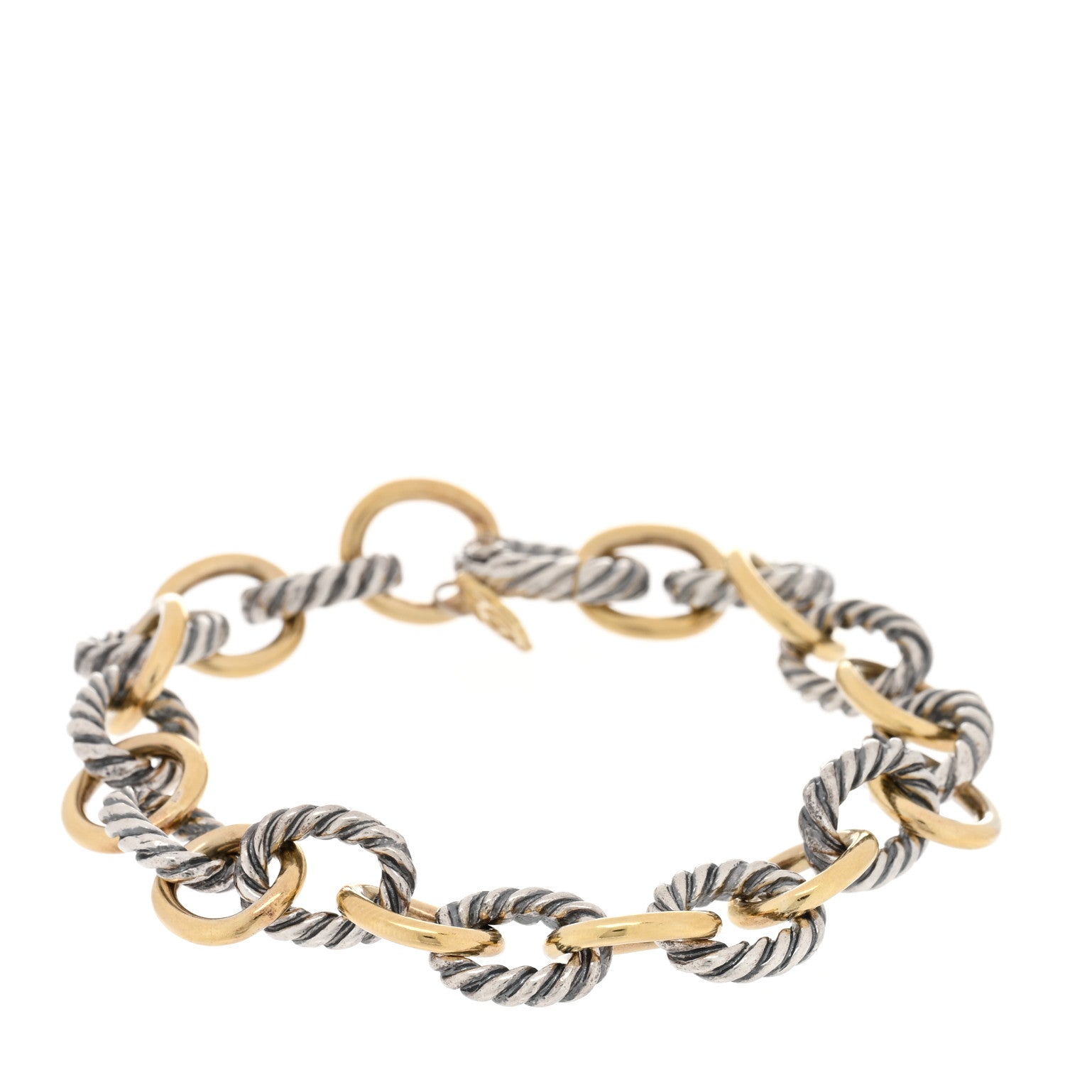 David Yurman Sterling Silver 18K Yellow Gold 10mm Medium Oval Link Bracelet 1 of 3
