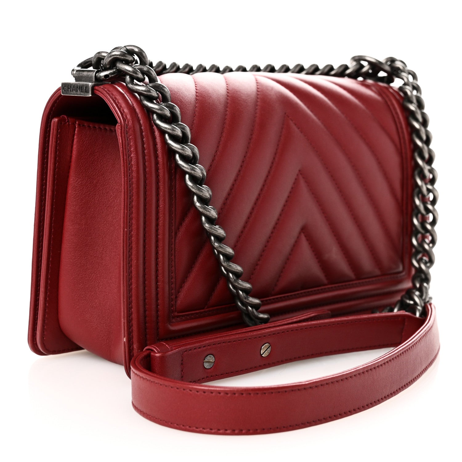 Chanel Calfskin Chevron Quilted Medium Boy Flap Burgundy 3 of 11