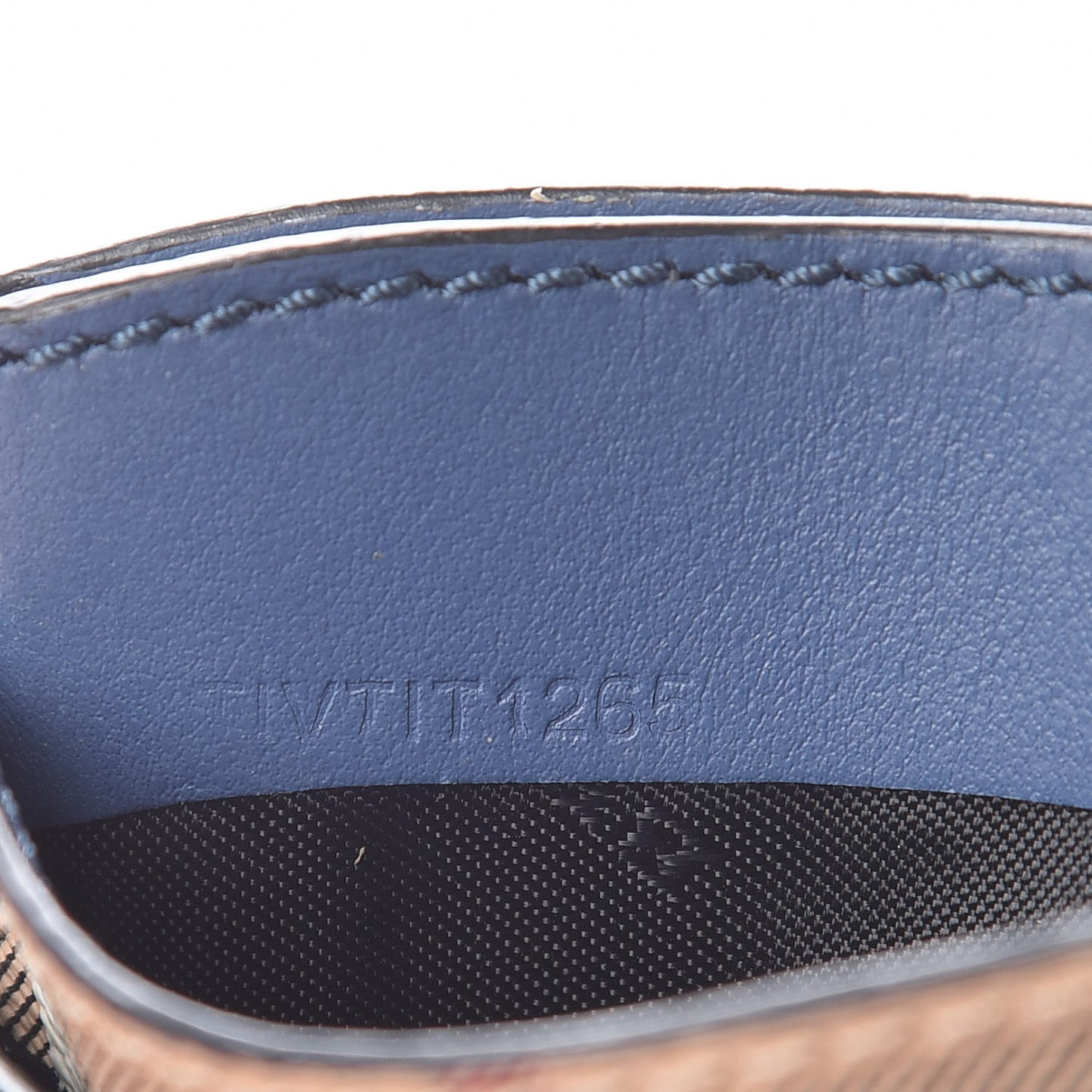 Soft Grain Calfskin Haymarket Check Izzy Card Case Celadon Blue
