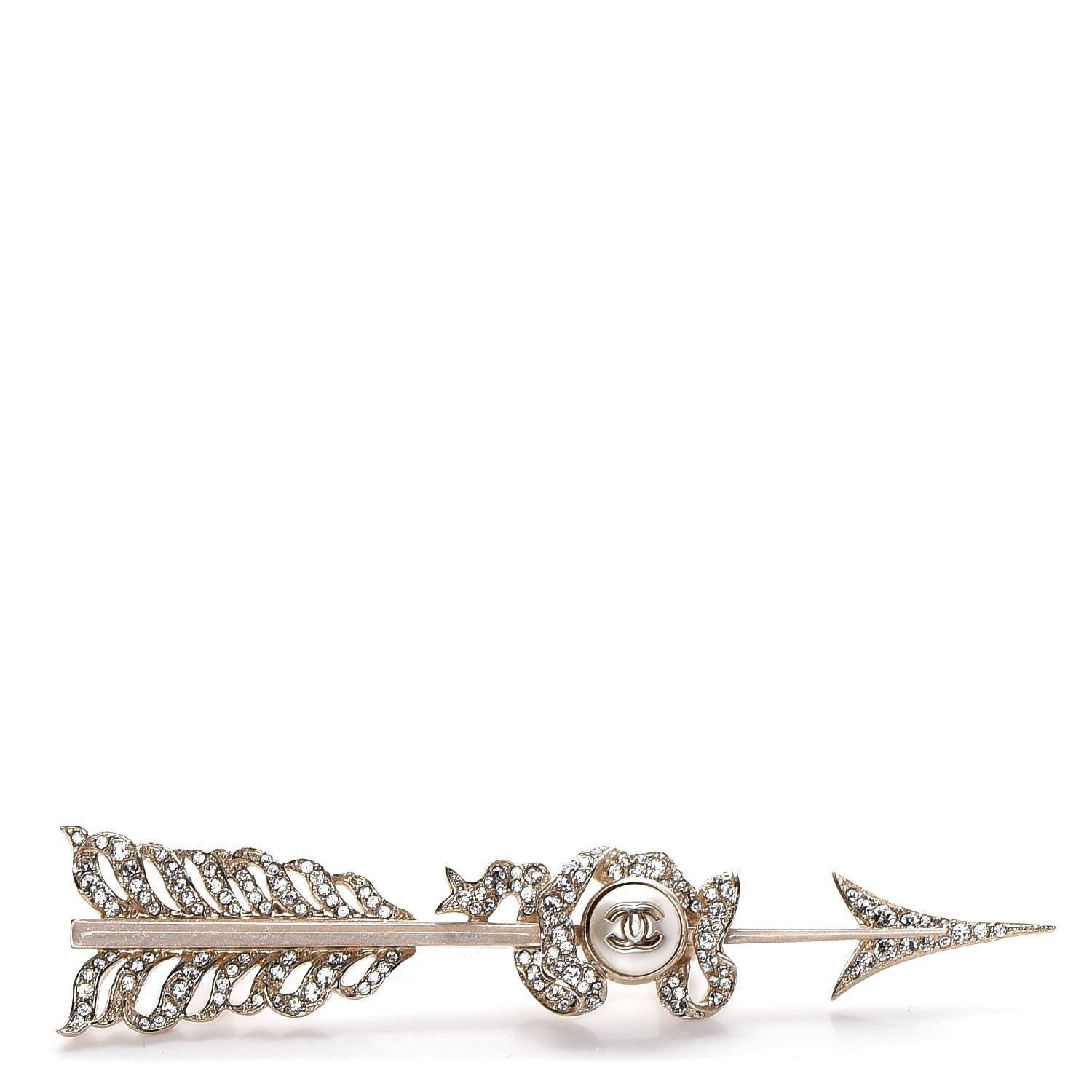Chanel Crystal Pearl CC Arrow Brooch Gold 1 of 5