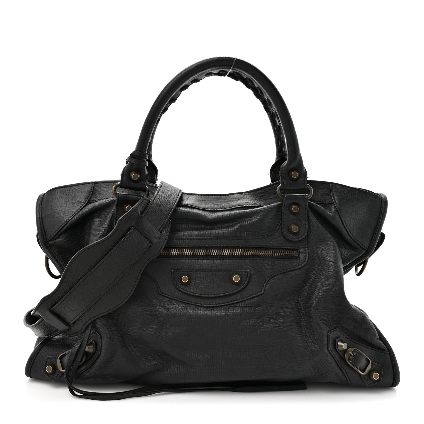 Calfskin Lizard Embossed Classic Hardware City Black