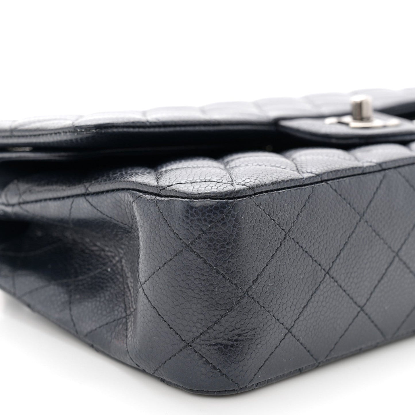 Caviar Quilted Medium Double Flap Navy