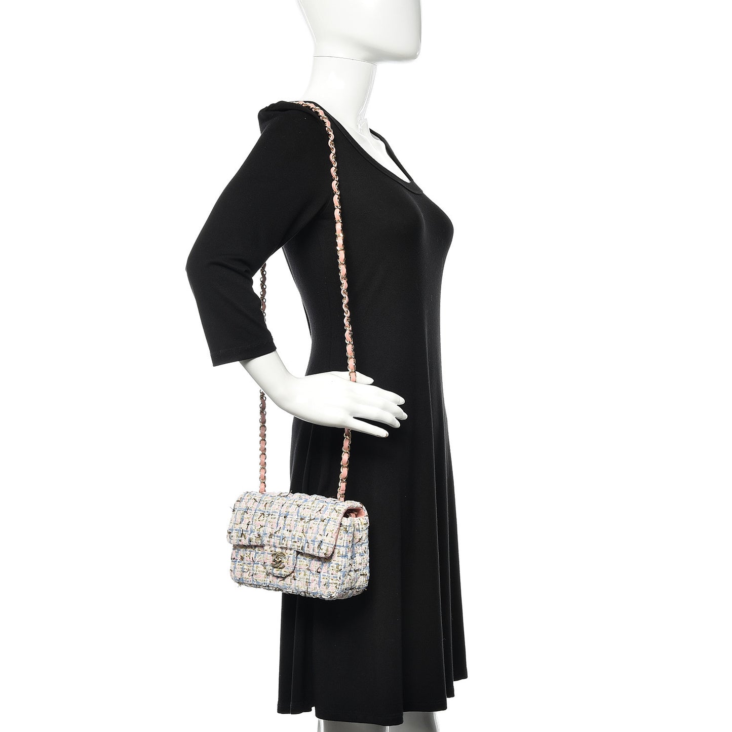 Tweed Quilted Mini Flap Blue Pink Gold