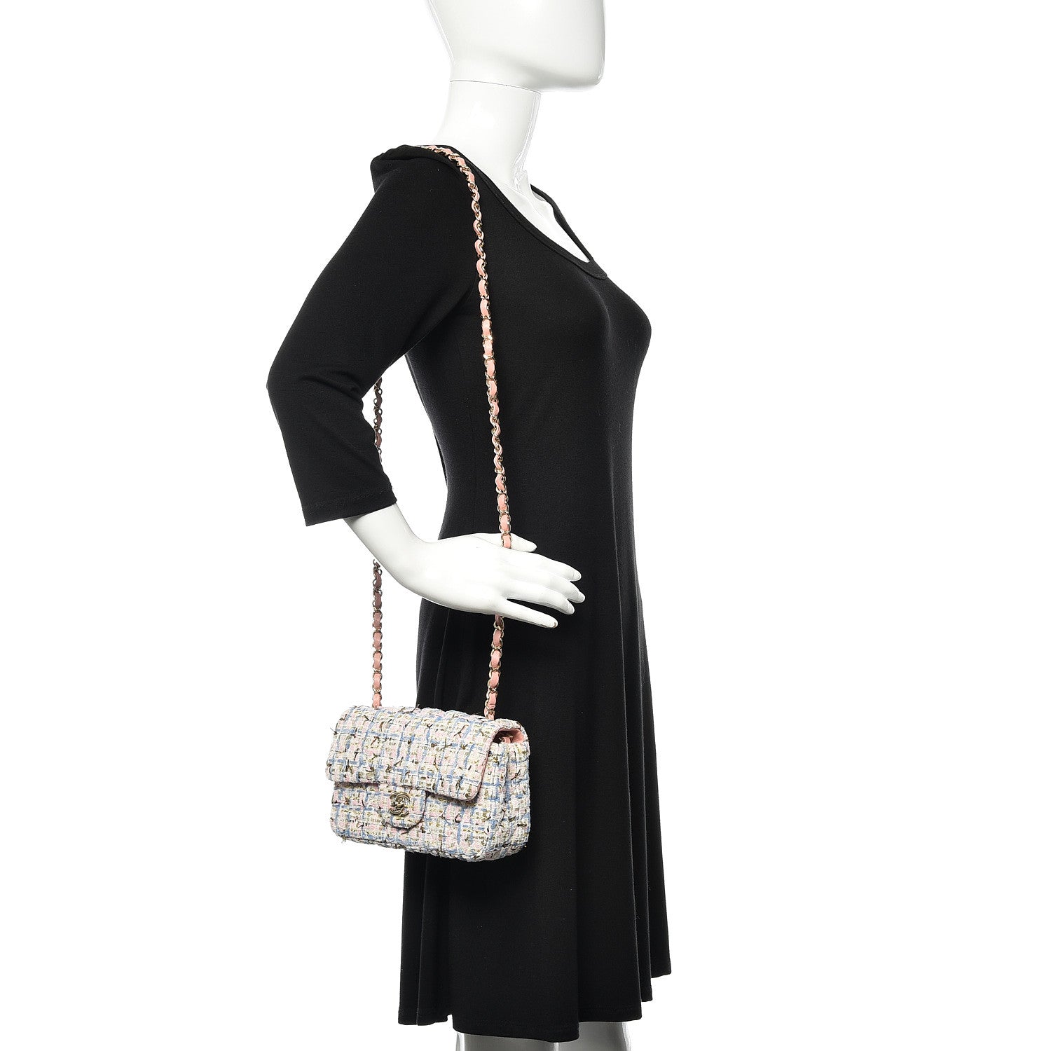 Chanel Tweed Quilted Mini Flap Blue Pink Gold 2 of 11