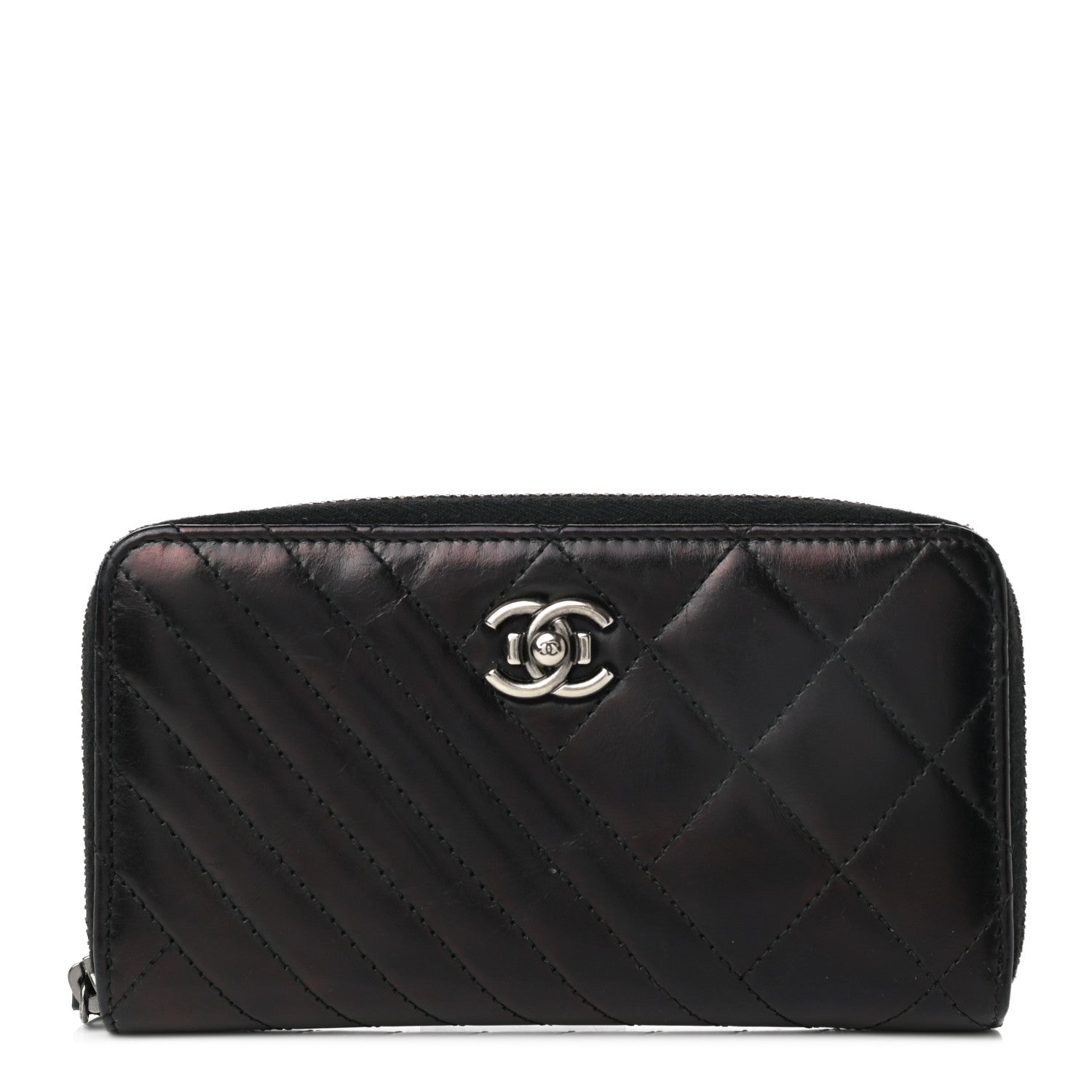 Chanel Glazed Calfskin Quilted Small Coco Boy Zip Around Wallet Black 1 of 12