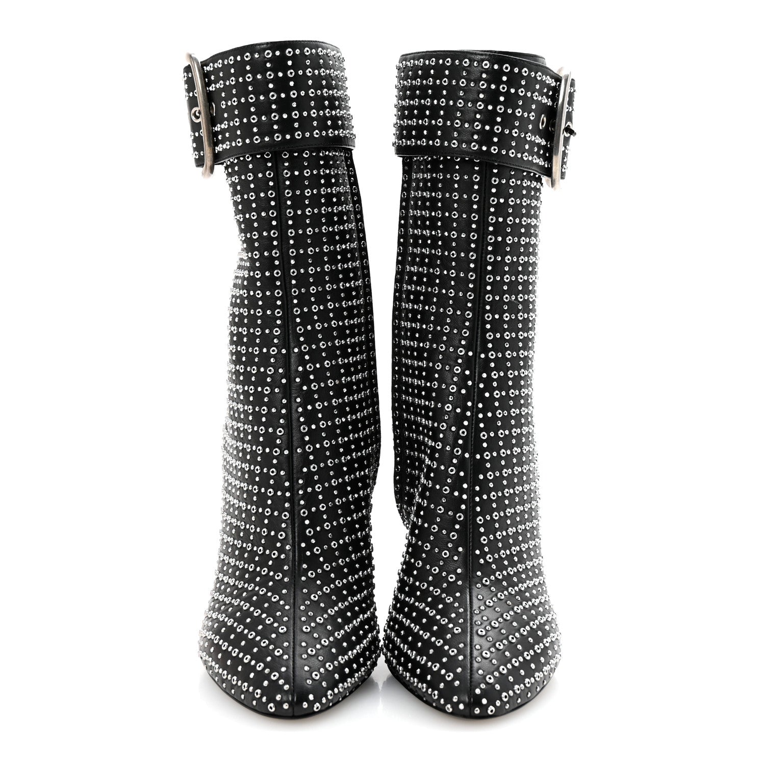 Saint Laurent Nappa Studded Joplin Buckle Booties 38 Black 3 of 10
