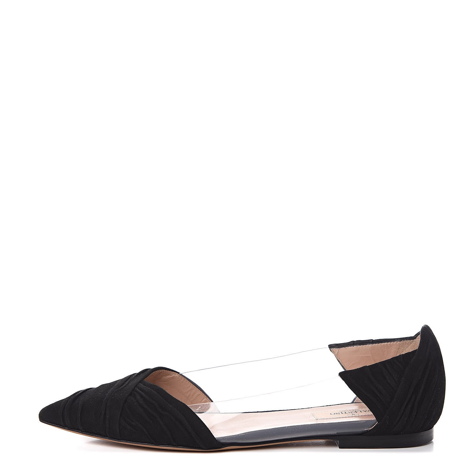 Valentino Garavani Ruched Suede PVC B-Drape Flats 38.5 Black 1 of 8