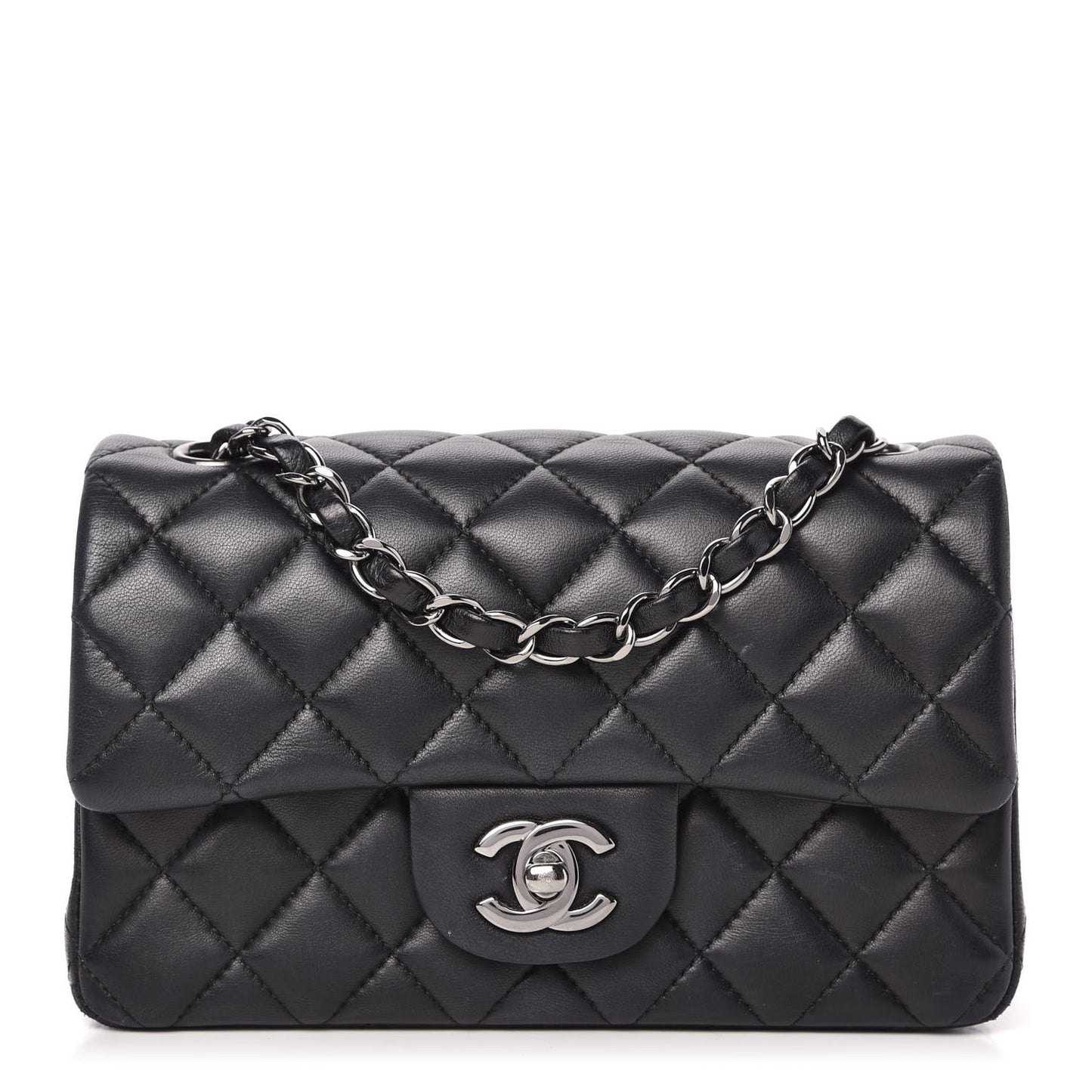 Lambskin Quilted Mini Rectangular Flap Black