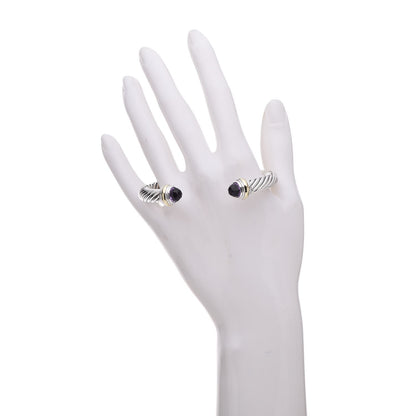 David Yurman Sterling Silver 14K Yellow Gold Amethyst 7mm Cable Classics Bracelet 2 of 5