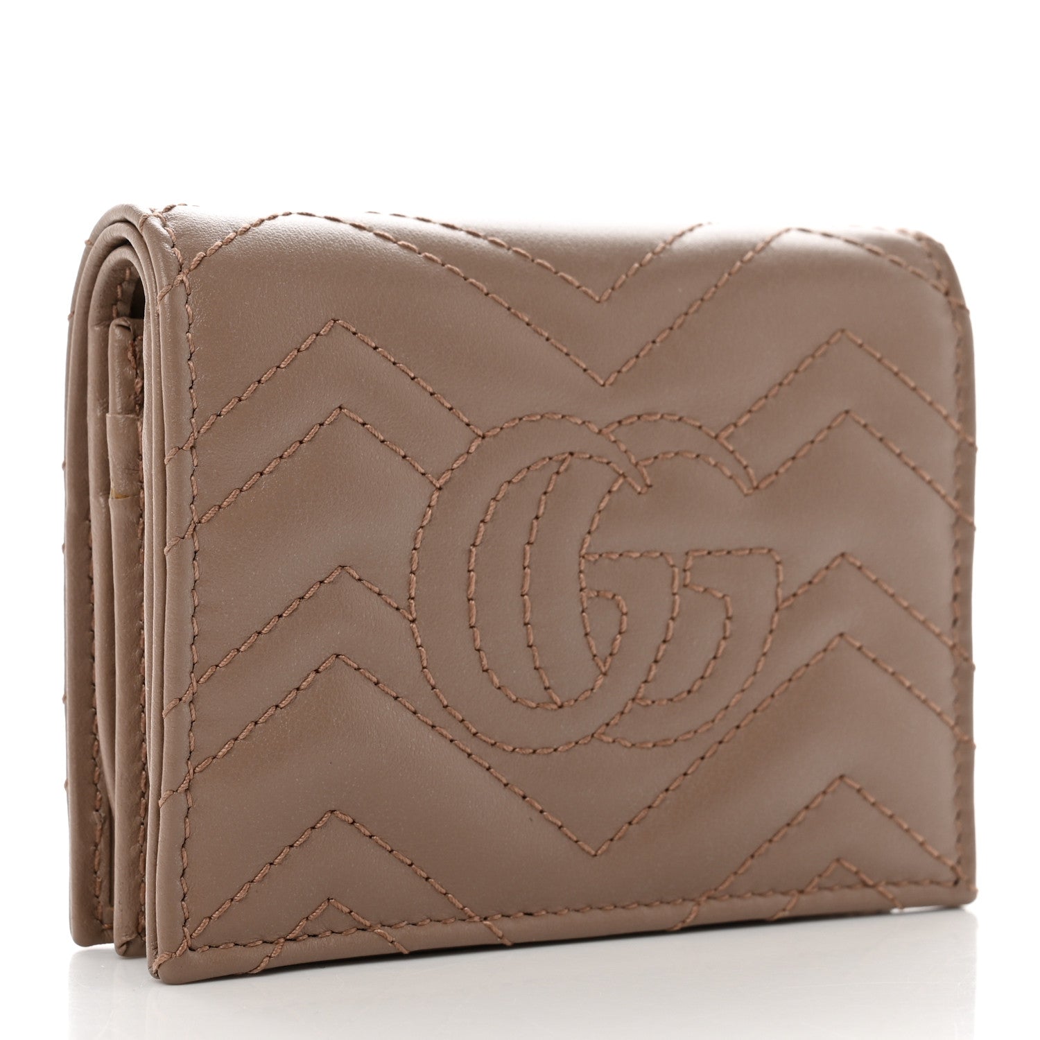 Gucci Calfskin Matelasse GG Marmont Card Case Wallet Porcelain Rose 3 of 8