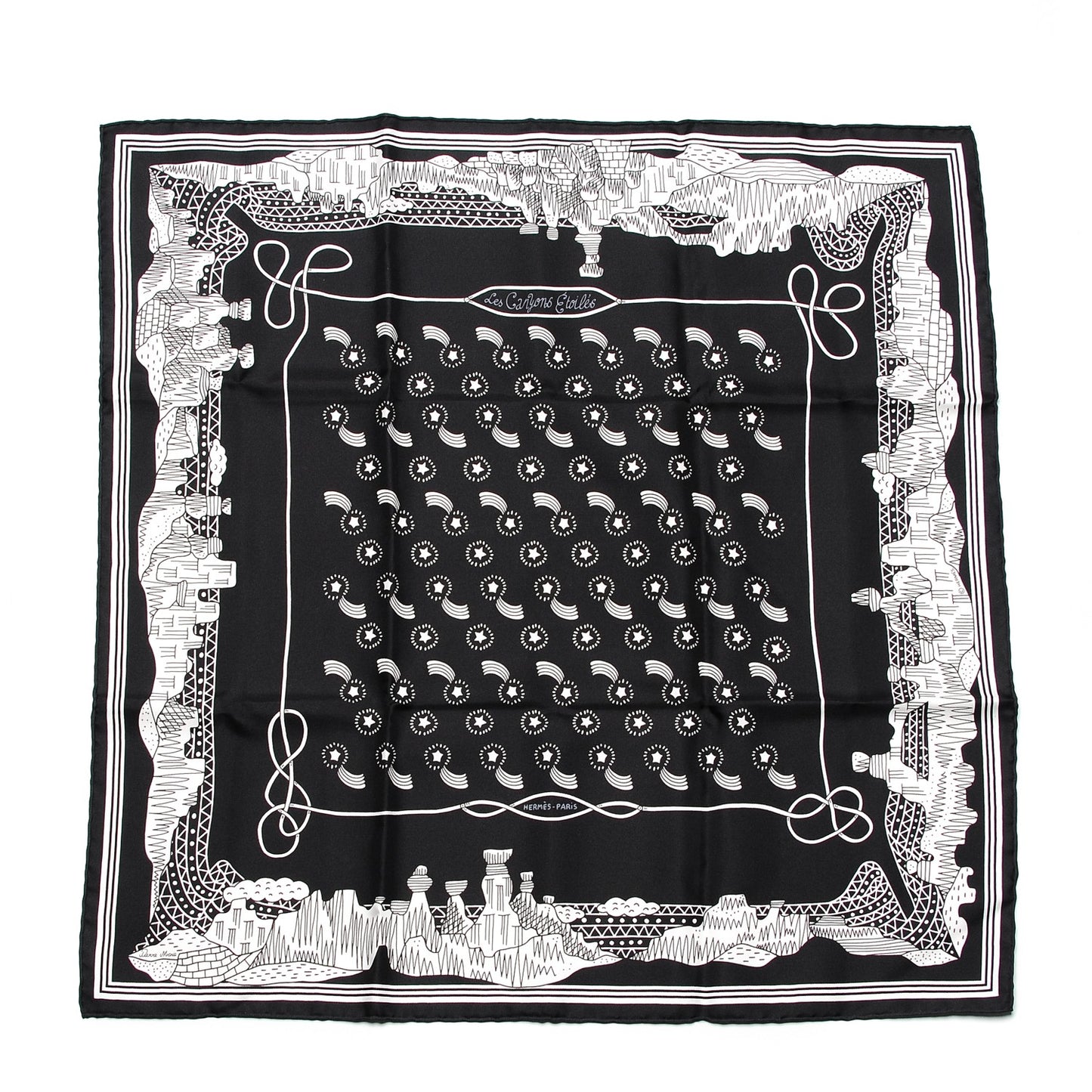 Silk Les Canyons Etoiles Bandana Scarf 55 Noir Blanc Noir