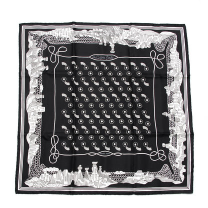 Hermes Silk Les Canyons Etoiles Bandana Scarf 55 Noir Blanc Noir 1 of 7