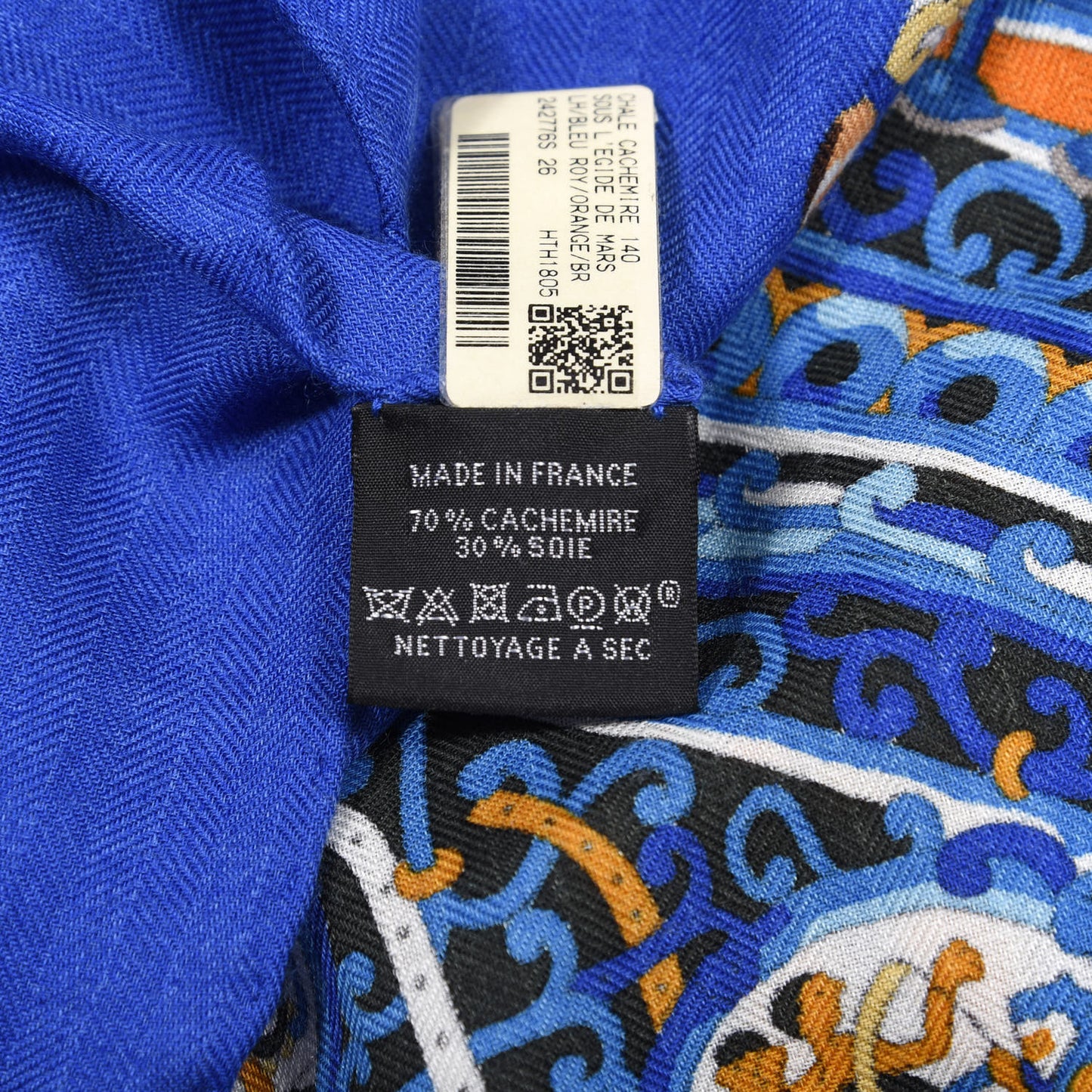 Cashmere Silk Sous L Egide De Mars Shawl 140 Bleu Royal Orange