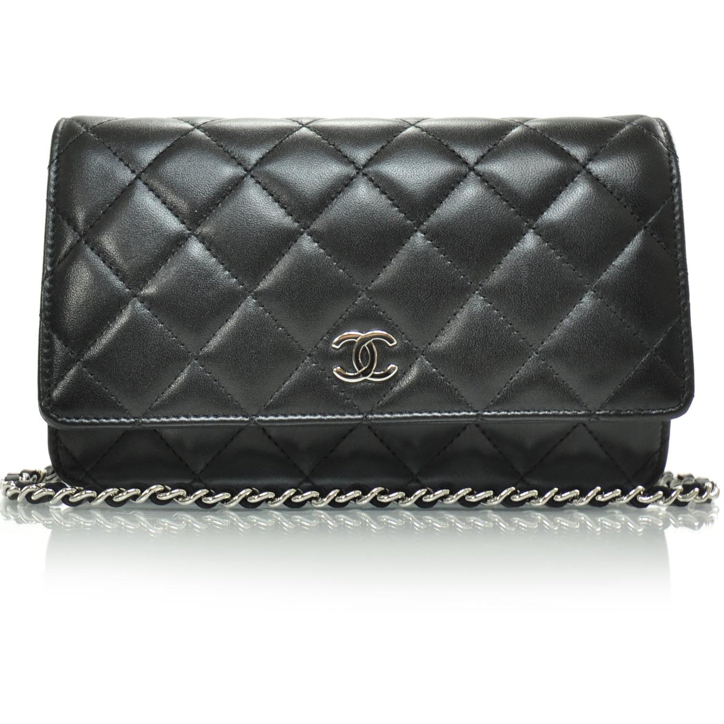 Lambskin Quilted Wallet On Chain WOC Black SHW