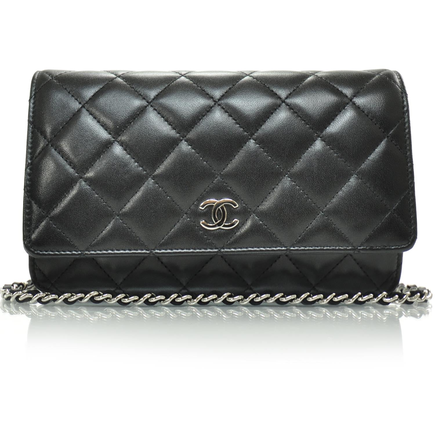 Chanel Lambskin Quilted Wallet On Chain WOC Black SHW 2 of 11