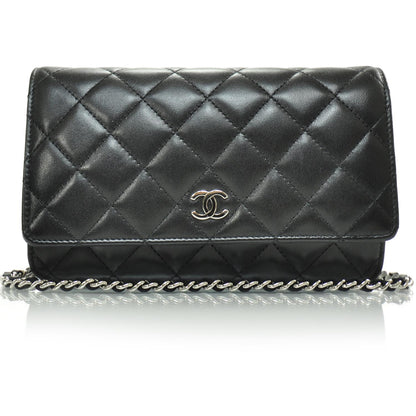 Chanel Lambskin Quilted Wallet On Chain WOC Black SHW 2 of 11