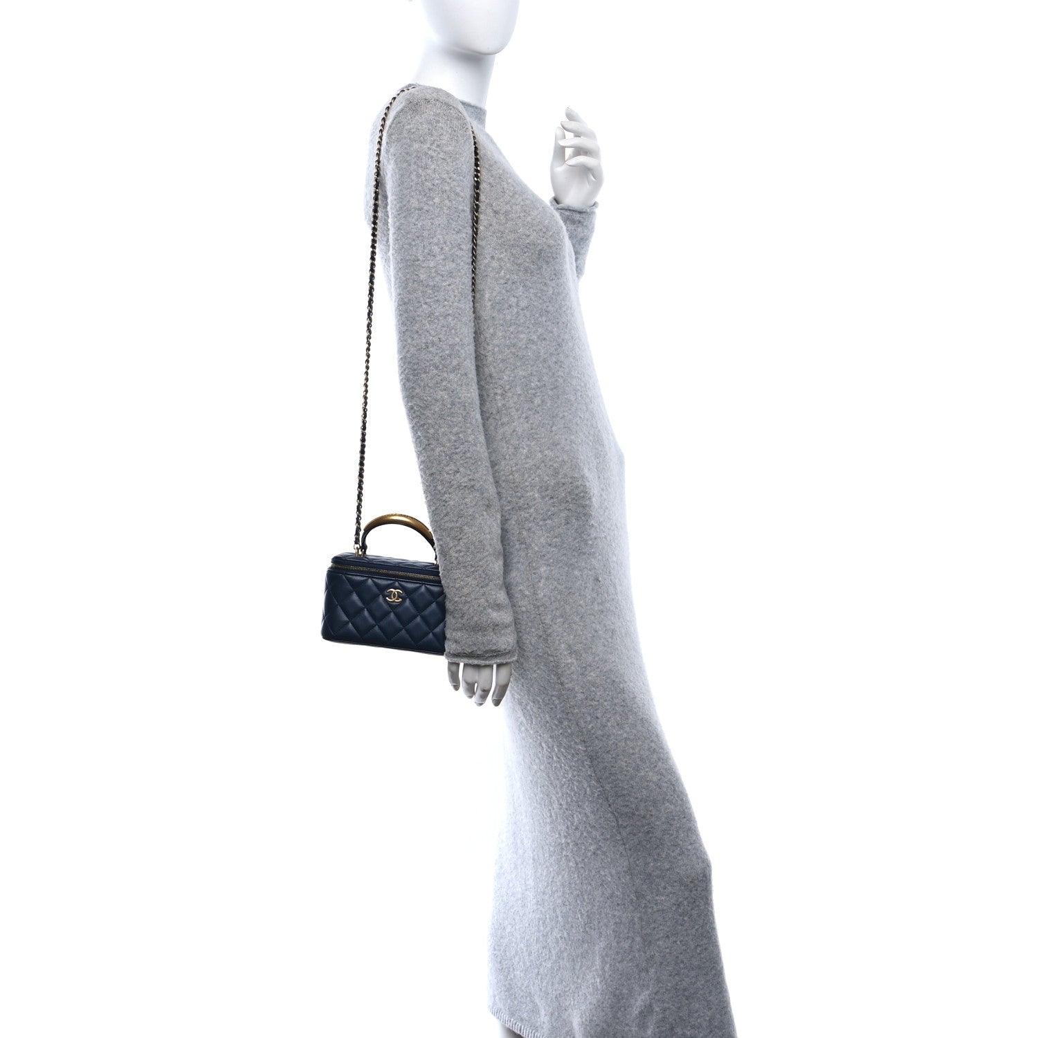 Chanel Lambskin Quilted Metal Small Top Handle Vanity Case With Chain Blue 2 of 12