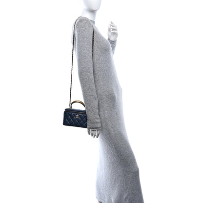 Chanel Lambskin Quilted Metal Small Top Handle Vanity Case With Chain Blue 2 of 12