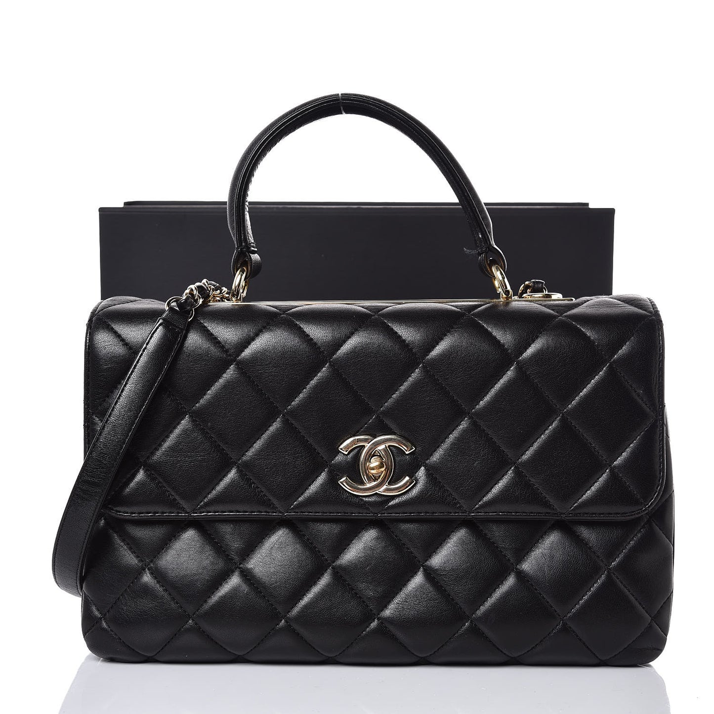 Lambskin Quilted Medium Trendy CC Flap Dual Handle Bag Black