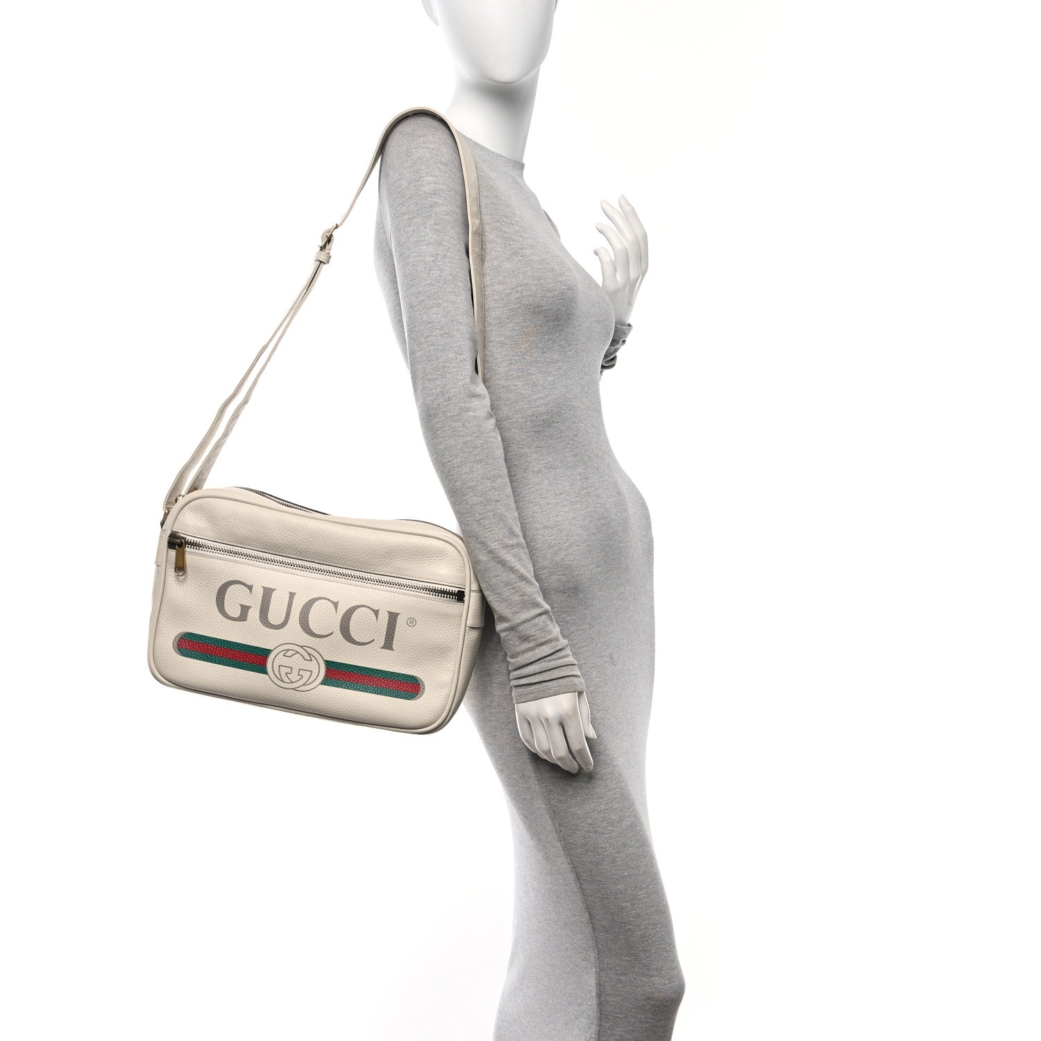 Gucci Pebbled Calfskin Logo Messenger Bag White 2 of 11
