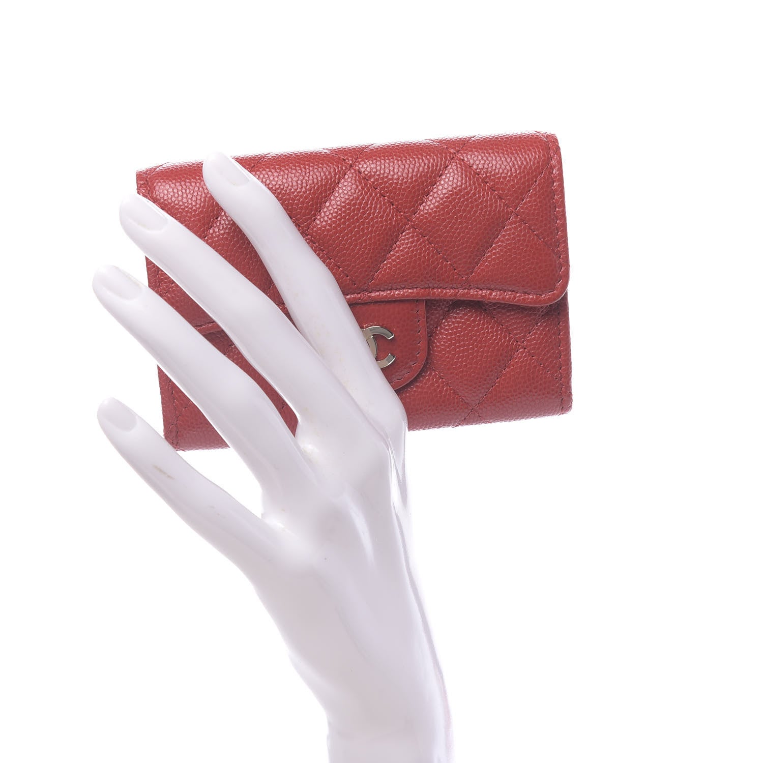 Chanel Caviar Quilted Flap Card Holder Wallet Red 2 of 9