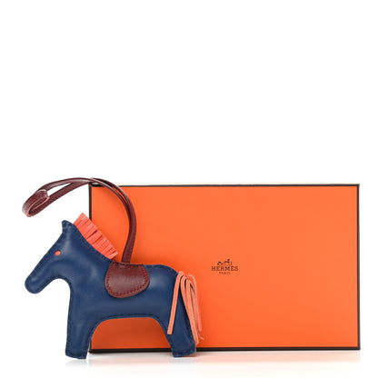 Hermes Milo Lambskin Grigri Rodeo Horse Bag Charm MM Bleu de Malte Rouge H Orange Poppy 6 of 6