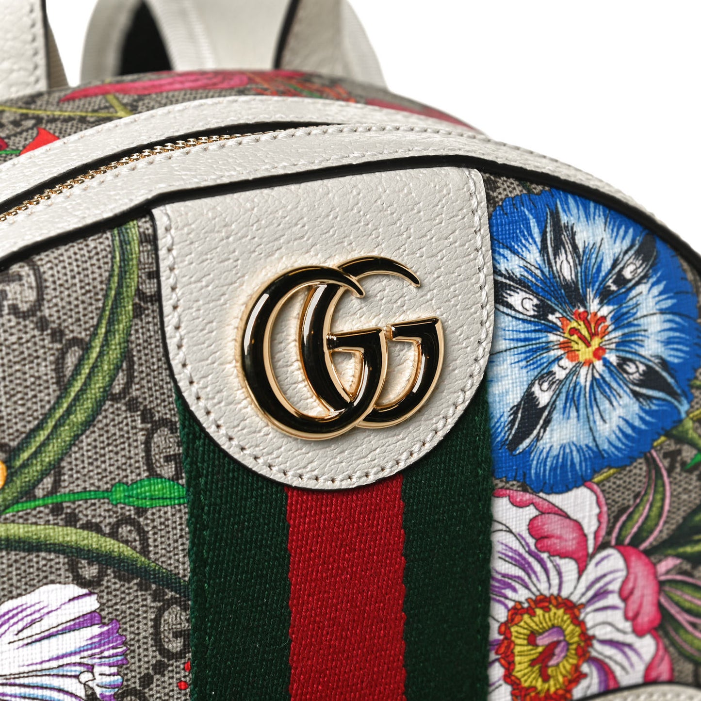 GG Supreme Monogram Flora Web Small Ophidia Day Backpack White