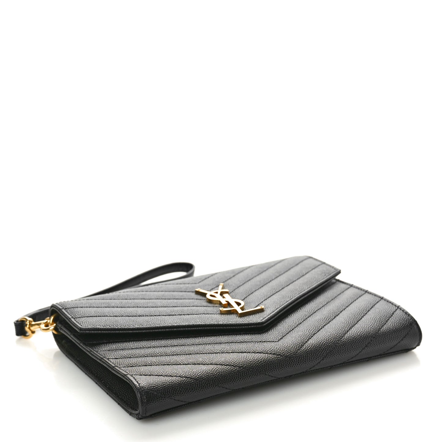 Grain De Poudre Matelasse Chevron Monogram Envelope Clutch Black