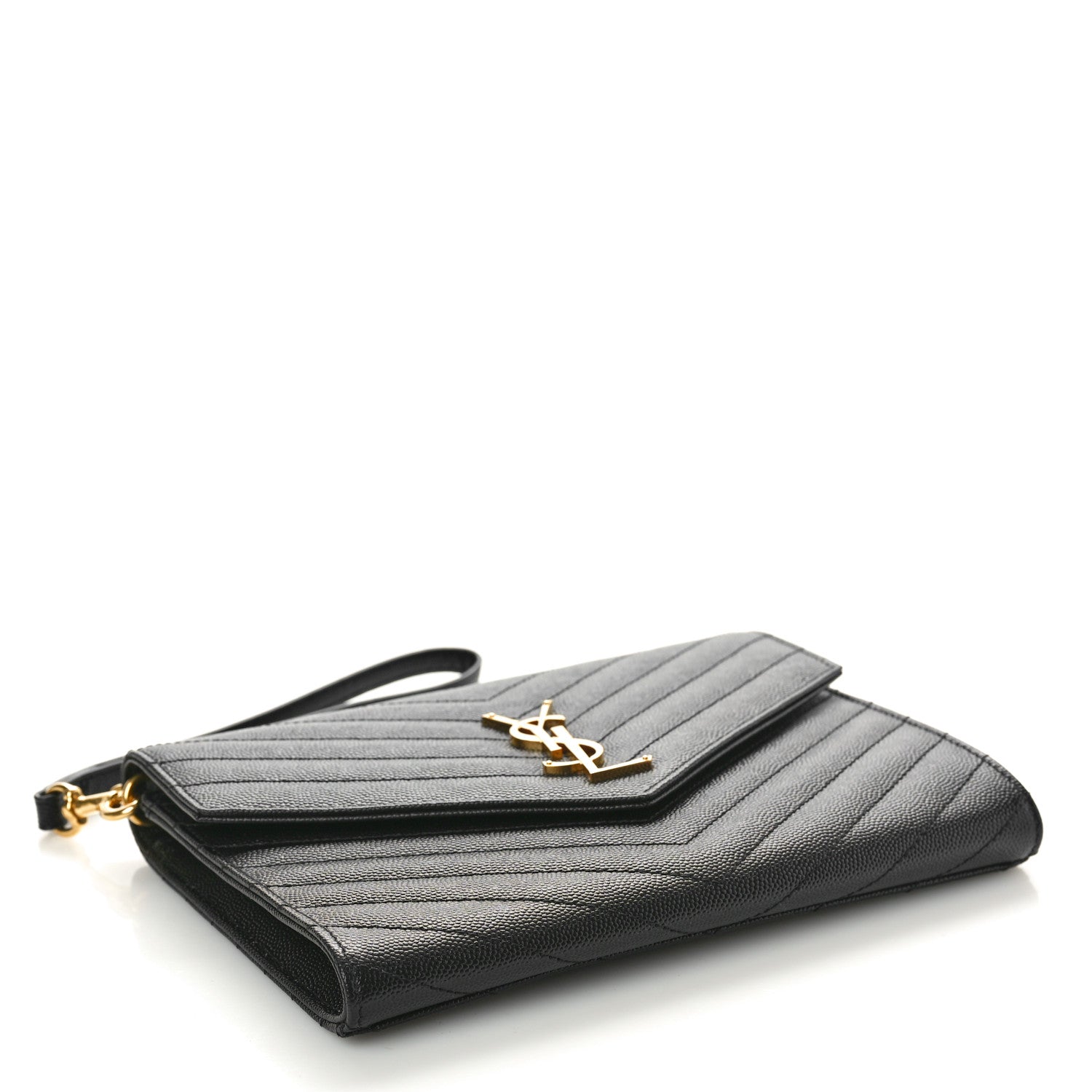 Saint Laurent Grain De Poudre Matelasse Chevron Monogram Envelope Clutch Black 4 of 8