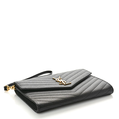 Saint Laurent Grain De Poudre Matelasse Chevron Monogram Envelope Clutch Black 4 of 8