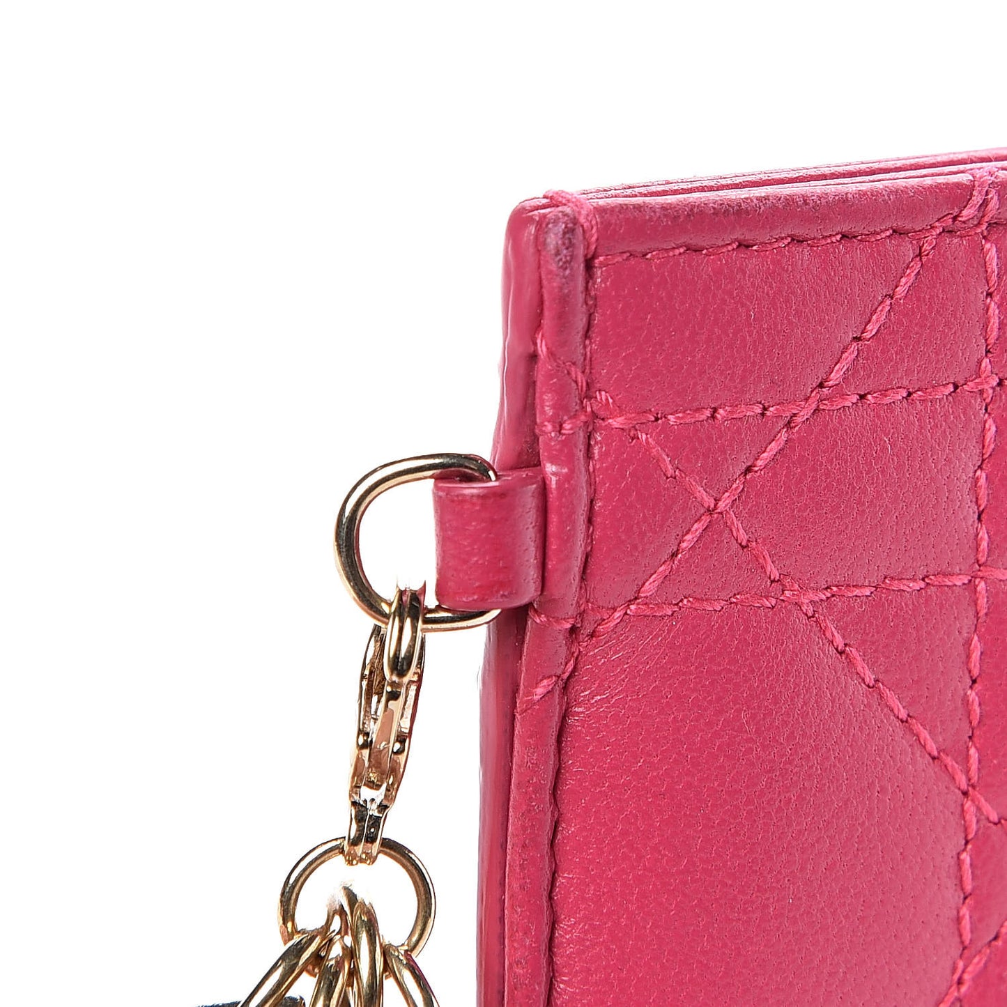 Lambskin Cannage Lady Dior Card Holder Fuchsia
